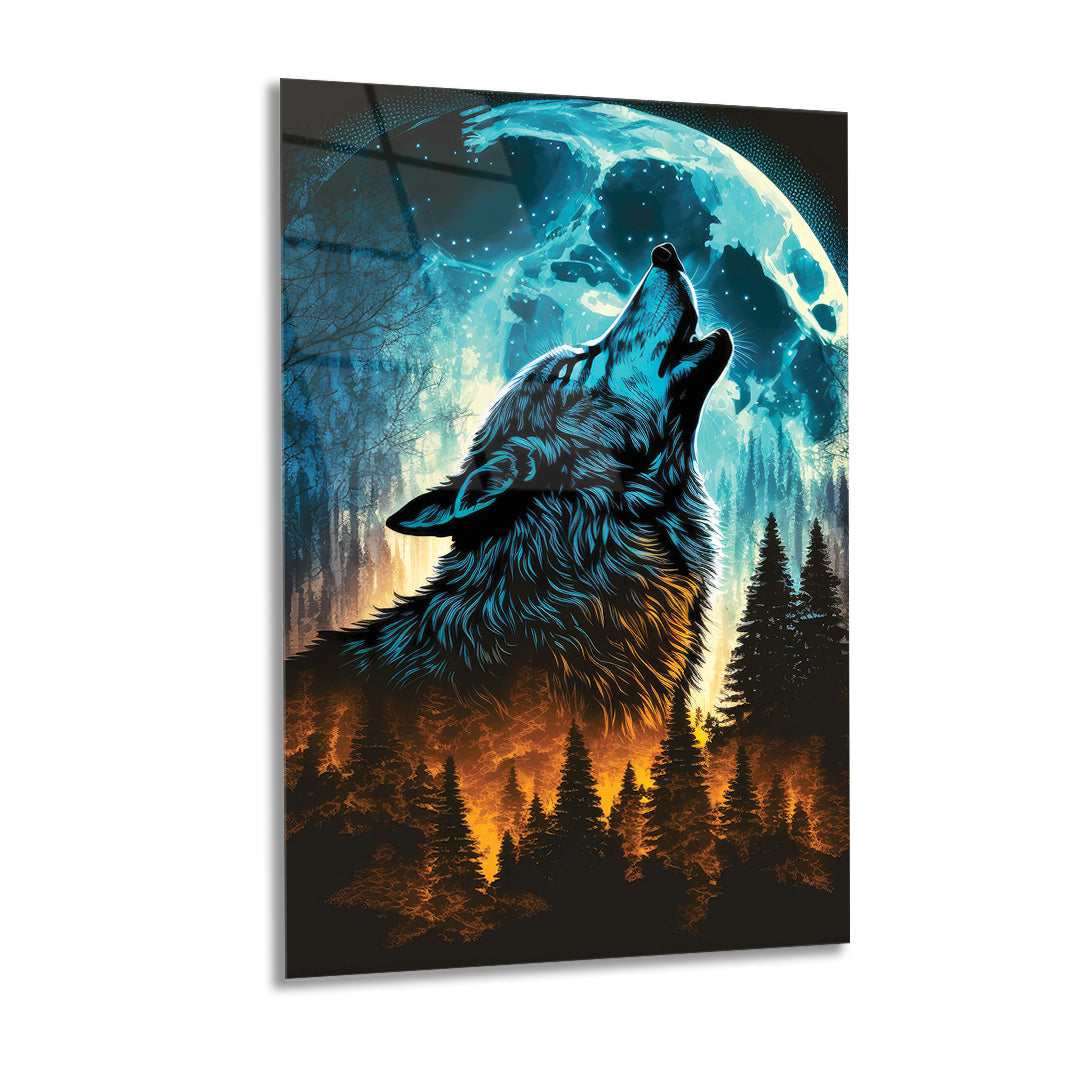 Wolf Glass Wall Art, Bright Colors, Print on Glass, High Quality 
