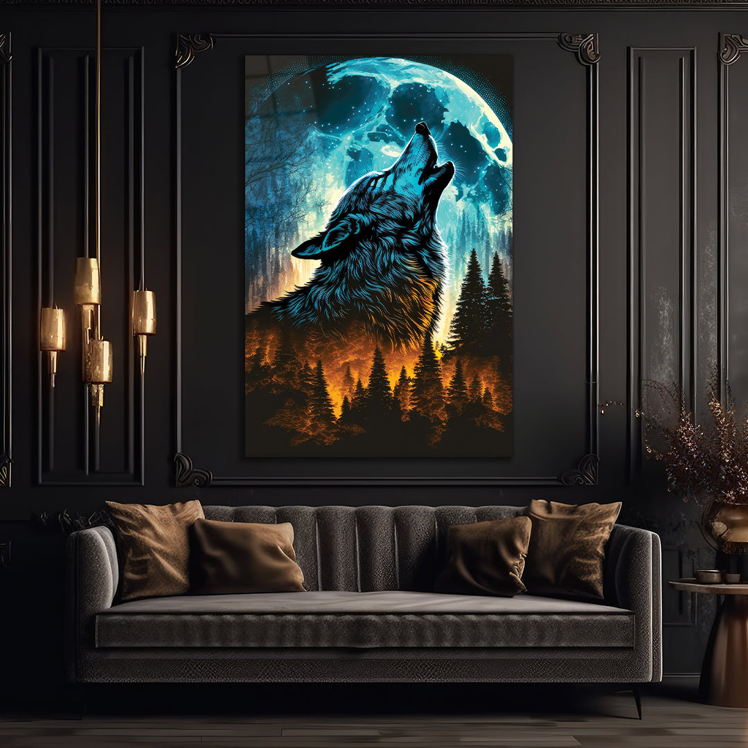 Wolf Glass Wall Art, Bright Colors, Print on Glass, High Quality 