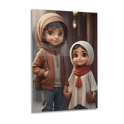Cute Muslim Siblings Holding Hands wall art glass 