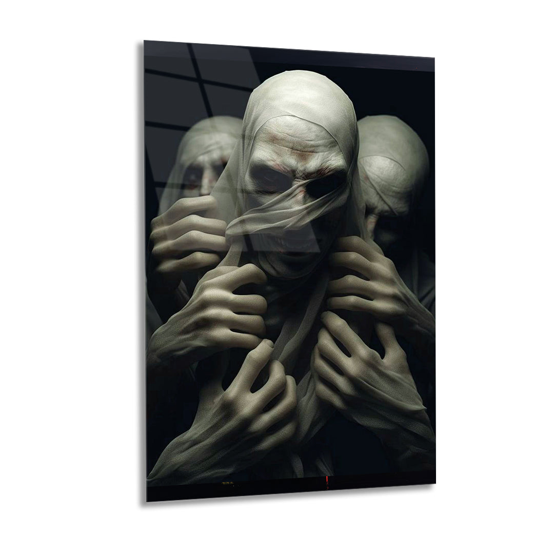 Glitch art of a beautiful witch on black background 