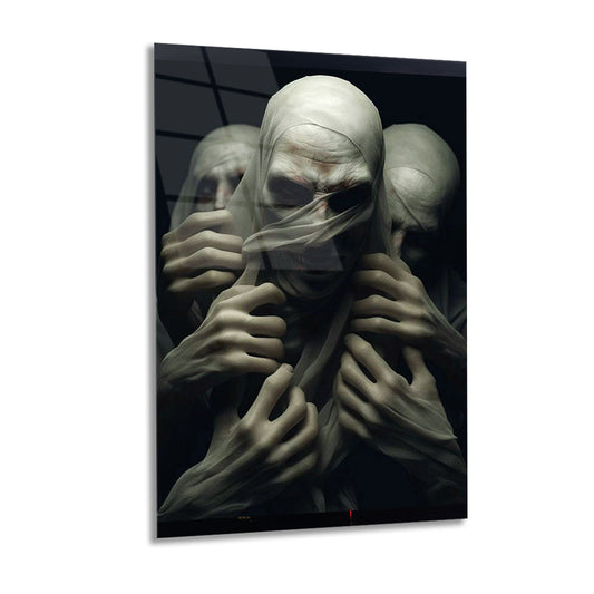 Glitch art of a beautiful witch on black background 