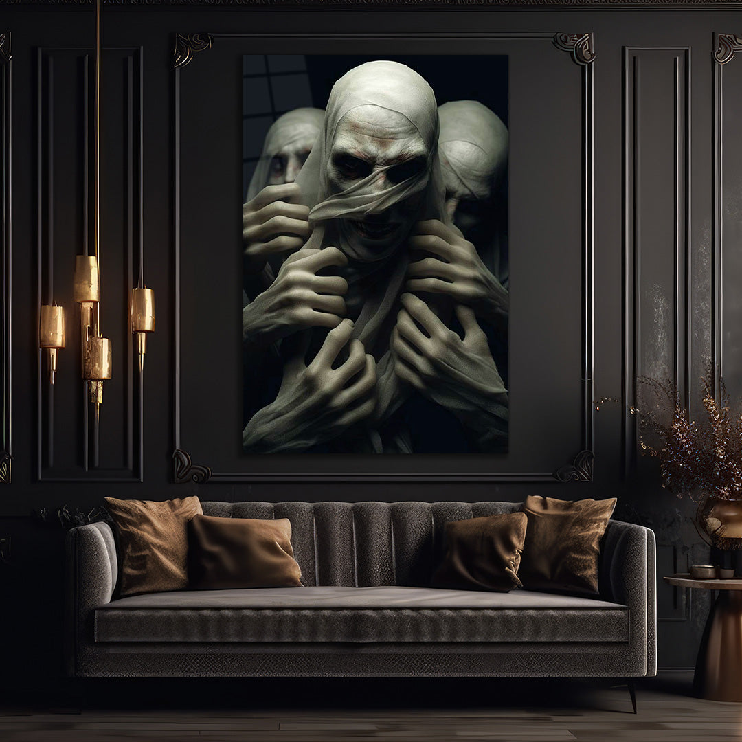 Glitch art of a beautiful witch on black background 