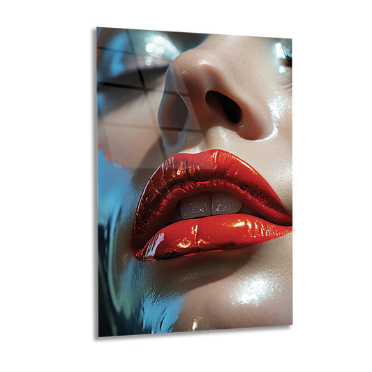Red lips in high resolution glass wall art