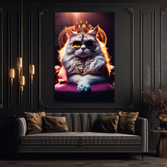 Royal Cat with Crown and Sunglasses Glass Wall Art