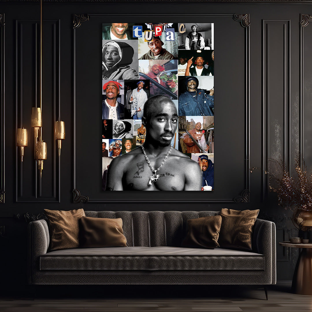 Tupac Shakur Collage Glass wall art