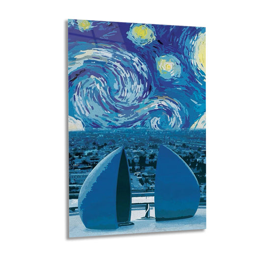 Starry Night Over Baghdad - Artistic Mashup with Blue Monument Glass wall art