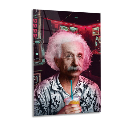 Albert Einstein Drinking Juice Glass Wall Art