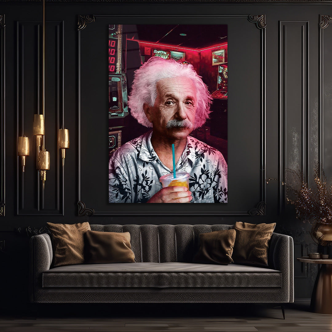 Albert Einstein Drinking Juice Glass Wall Art