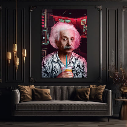 Albert Einstein Drinking Juice Glass Wall Art