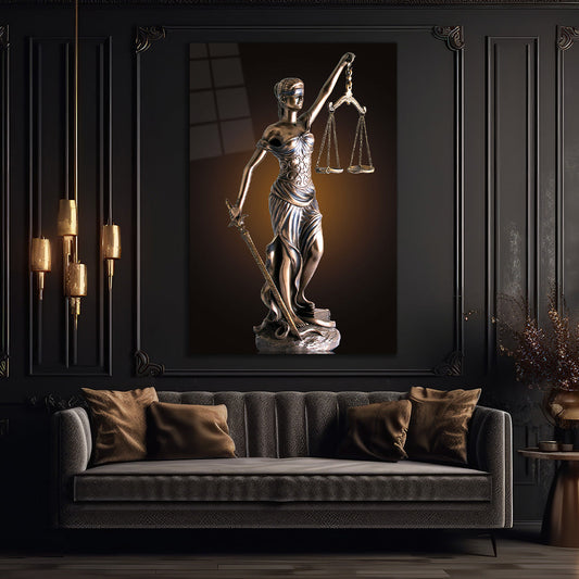 Lady Justice Statue - Sword and Scales Symbol of Law Glass wall art