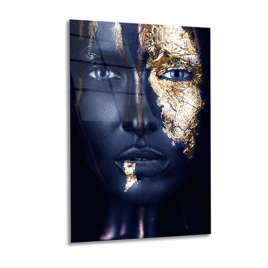 Abstract Portrait with Gold Accents Glass wall art