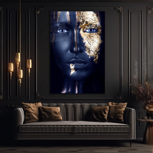 Abstract Portrait with Gold Accents Glass wall art
