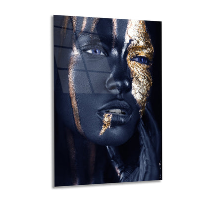Abstract Portrait with Gold Accents Glass wall art