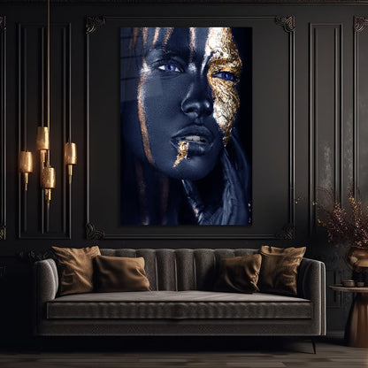 Abstract Portrait with Gold Accents Glass wall art