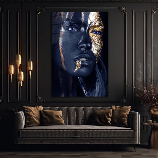Abstract Portrait with Gold Accents Glass wall art