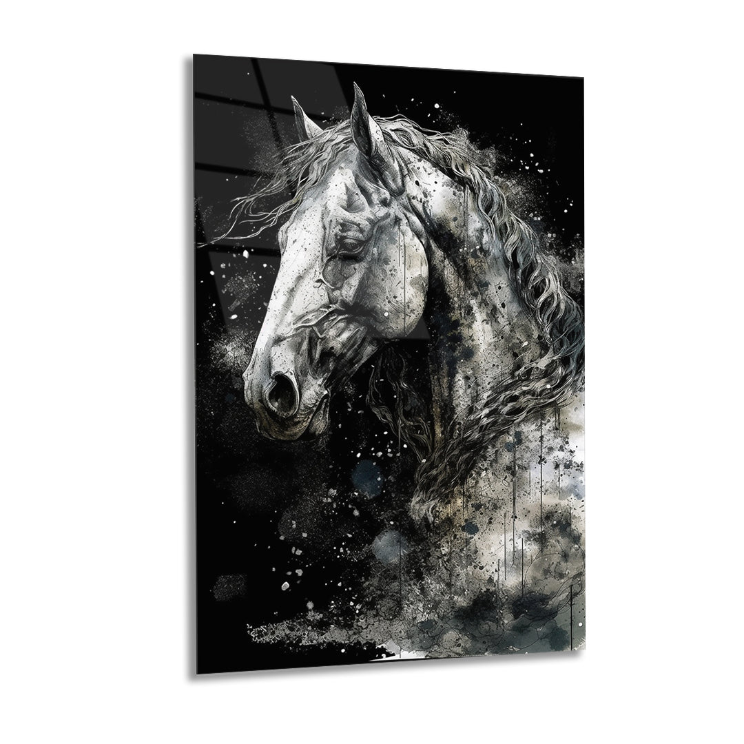 White Horse Abstract Art Glass Wall Painting