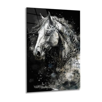White Horse Abstract Art Glass Wall Painting