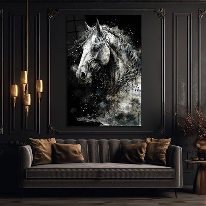 White Horse Abstract Art Glass Wall Painting