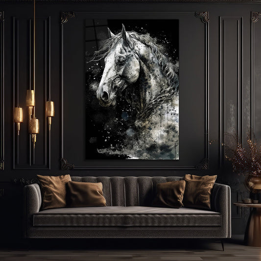 White Horse Abstract Art Glass Wall Painting