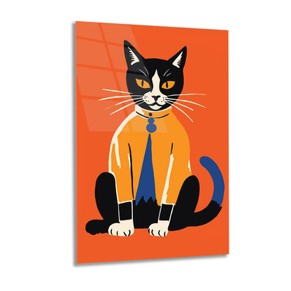 Orange Background Cat Glass Wall Art