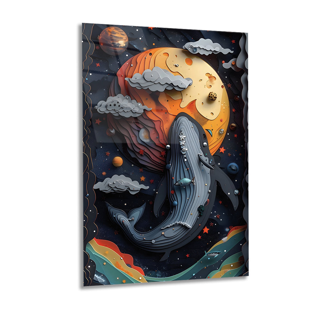 AI-Generated Whale and Ocean Glass Wall Art