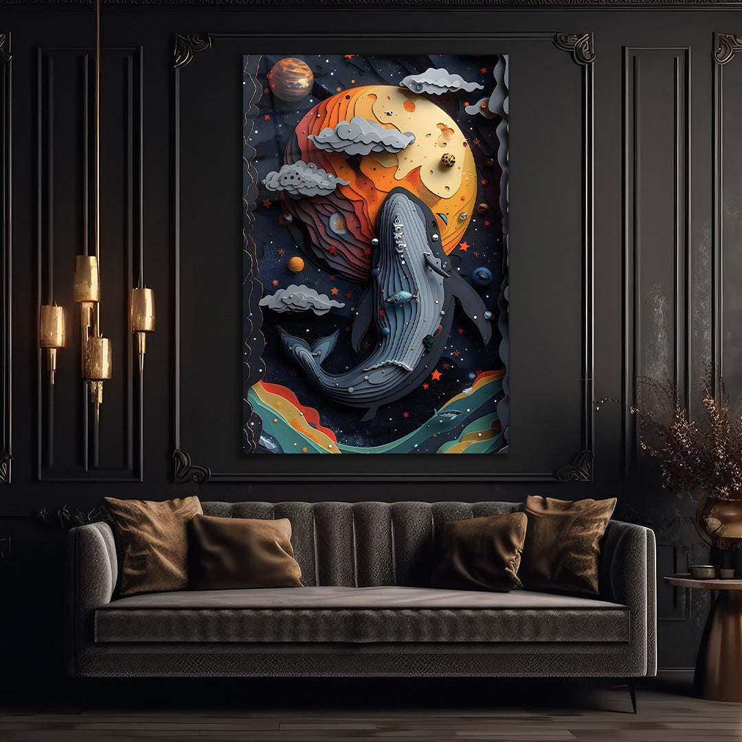 AI-Generated Whale and Ocean Glass Wall Art