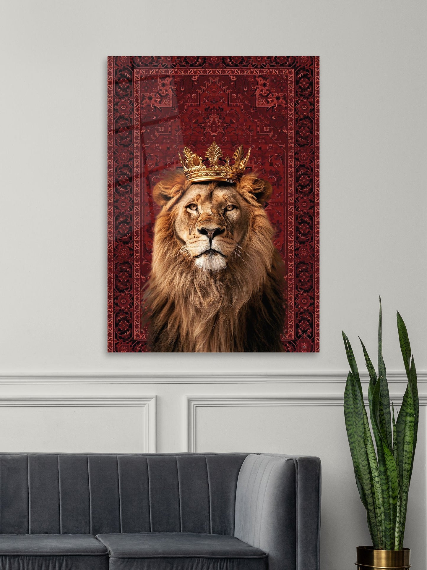 Aslan & Halı Desenli – 4mm Temperli Cam Tablo