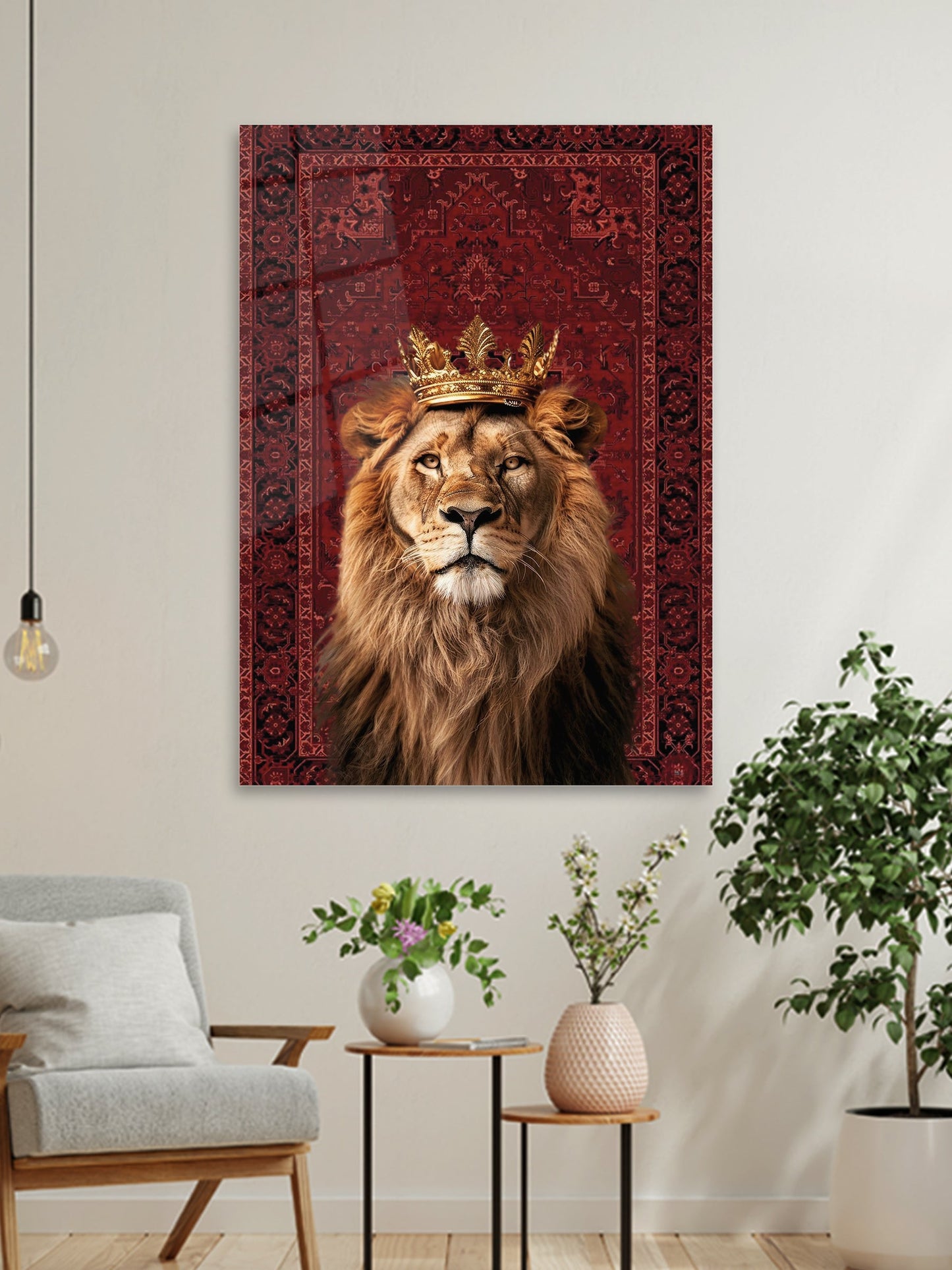 Aslan & Halı Desenli – 4mm Temperli Cam Tablo