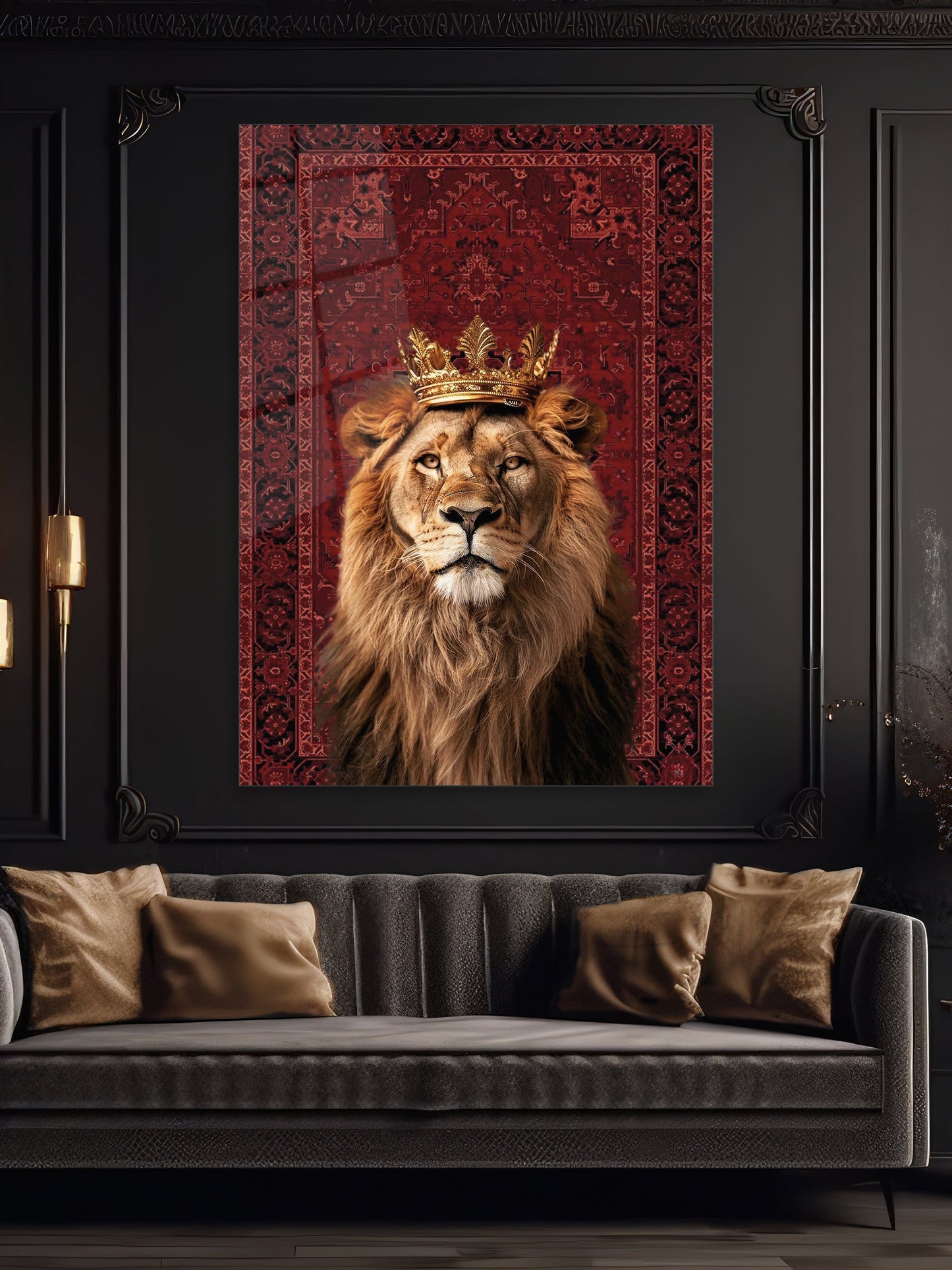 Aslan & Halı Desenli – 4mm Temperli Cam Tablo