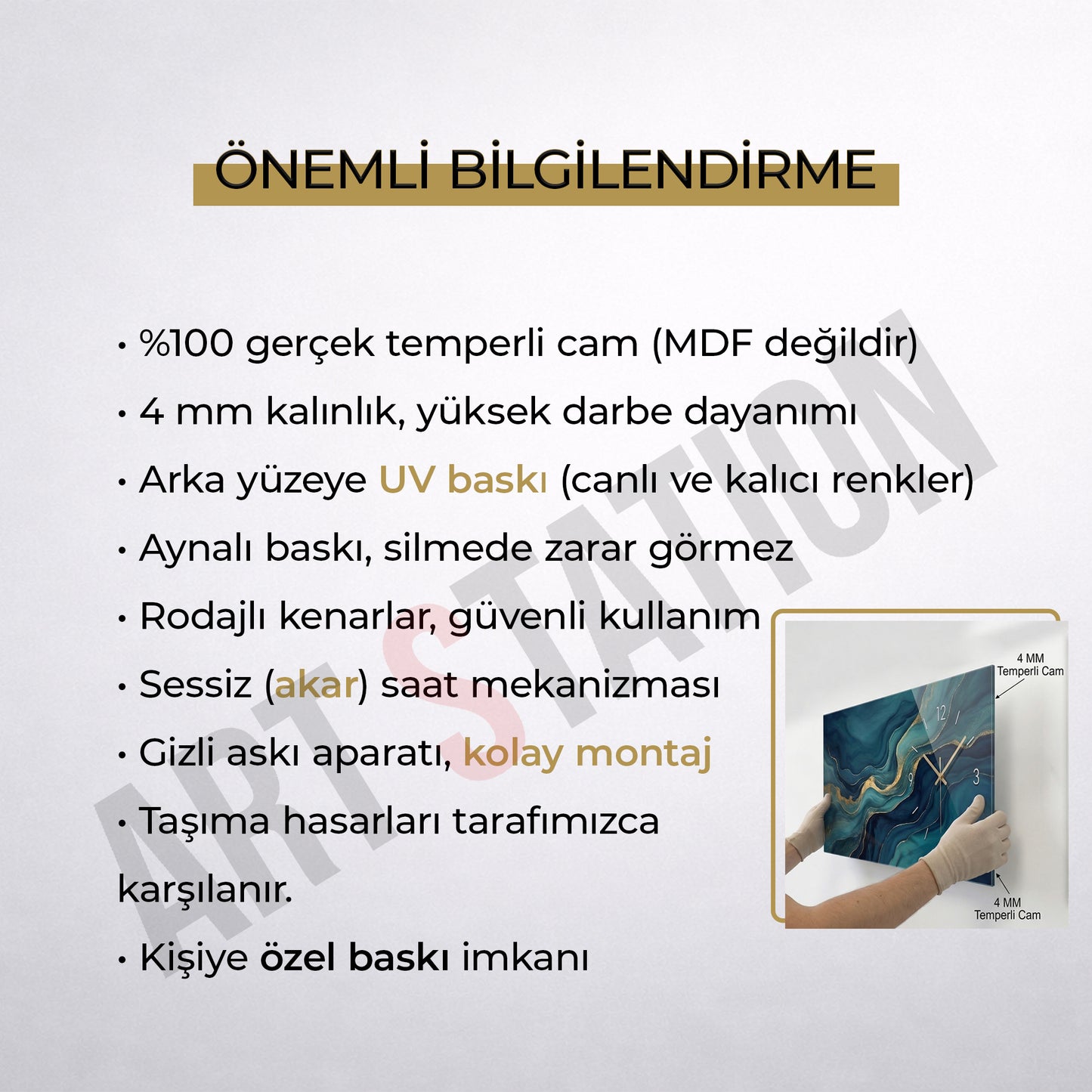 Endüstriyel Metal Dişli Tasarımlı Cam Saatli Tablo 4 mm